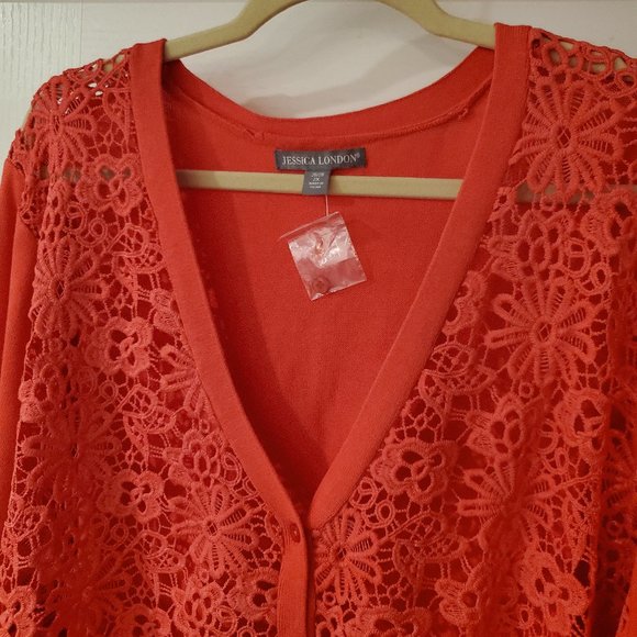 NWOT Crochet Open Front Cardigan 2X Jessica London Coral Button Front - Picture 9 of 9